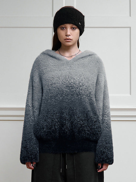 Wconcept_Treemingbird Gradient Hoodie Knit Pullover [ Smoke Blue ]