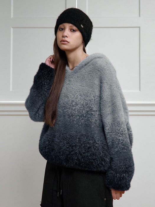 Wconcept_Treemingbird Gradient Hoodie Knit Pullover [ Smoke Blue ]