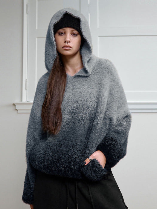 Wconcept_Treemingbird Gradient Hoodie Knit Pullover [ Smoke Blue ]