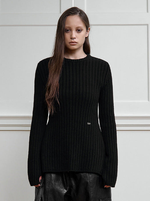 Wconcept_Treemingbird Backless Knit Pullover [ Black ]