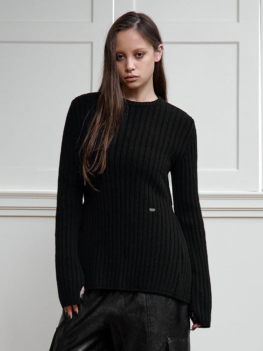Wconcept_Treemingbird Backless Knit Pullover [ Black ]