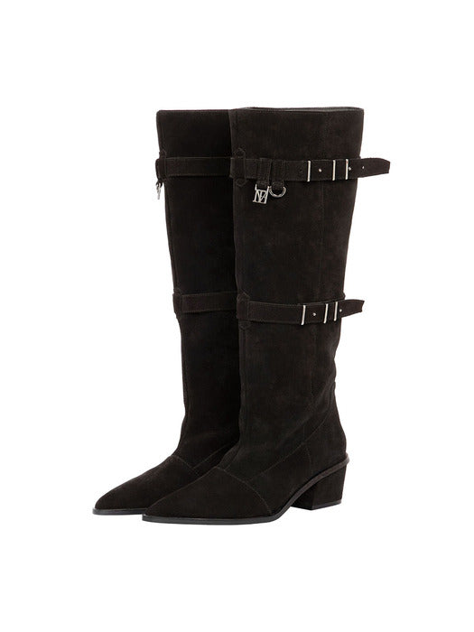 Wconcept_Treemingbird Suede Slouch Belted Long Boots [ Brown ]