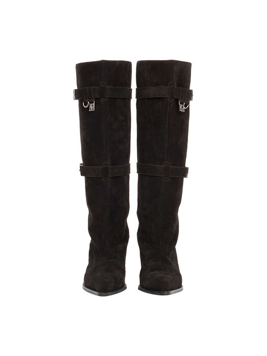 Wconcept_Treemingbird Suede Slouch Belted Long Boots [ Brown ]