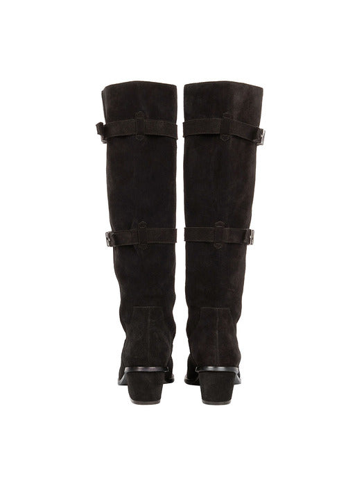 Wconcept_Treemingbird Suede Slouch Belted Long Boots [ Brown ]