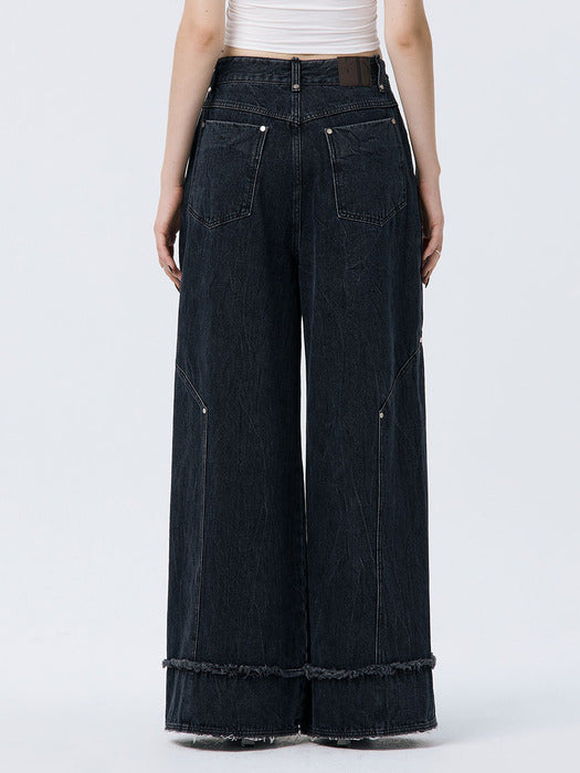 Wconcept_Treemingbird Turn-up Wide Denim Pants [ Navy ]