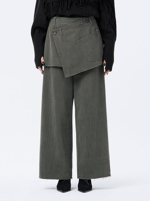 Wconcept_Treemingbird Wrap Skirt Overlay Pants [ Khaki Gray ]