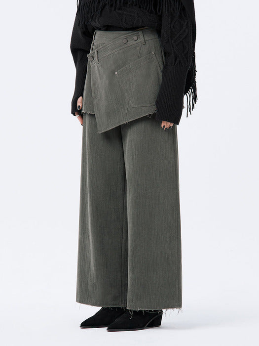 Wconcept_Treemingbird Wrap Skirt Overlay Pants [ Khaki Gray ]