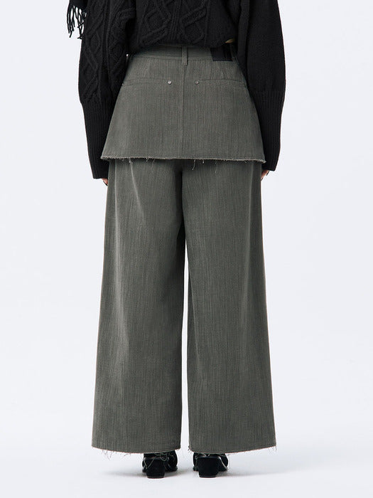 Wconcept_Treemingbird Wrap Skirt Overlay Pants [ Khaki Gray ]