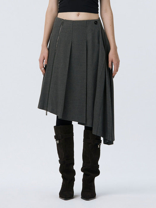 Wconcept_Treemingbird Pleated Asymmetric Skirt [ Gray ]