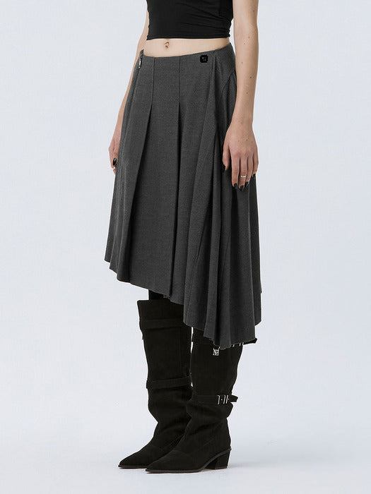 Wconcept_Treemingbird Pleated Asymmetric Skirt [ Gray ]