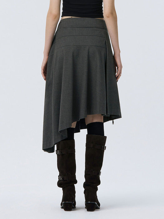 Wconcept_Treemingbird Pleated Asymmetric Skirt [ Gray ]