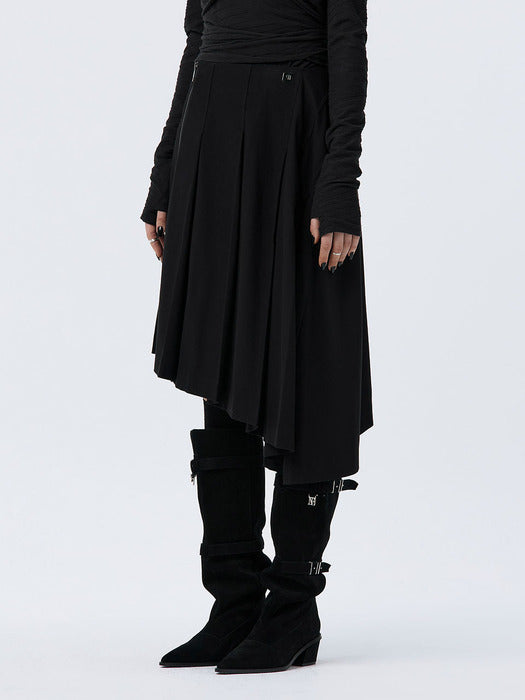 Wconcept_Treemingbird Pleated Asymmetric Skirt [ Black ]