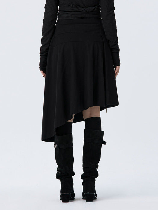 Wconcept_Treemingbird Pleated Asymmetric Skirt [ Black ]