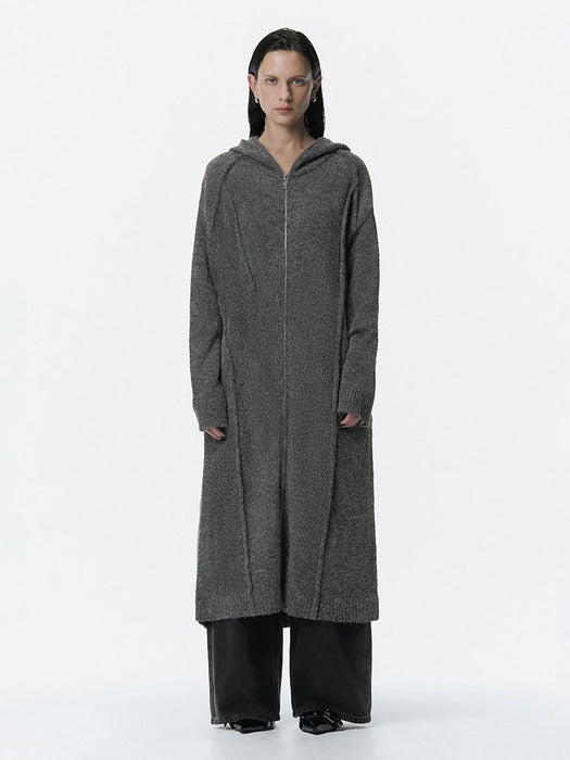 Wconcept_Treemingbird Hoodie Knit One-piece [ Charcoal ]