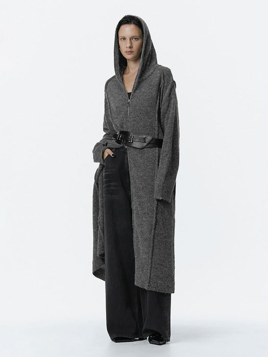 Wconcept_Treemingbird Hoodie Knit One-piece [ Charcoal ]