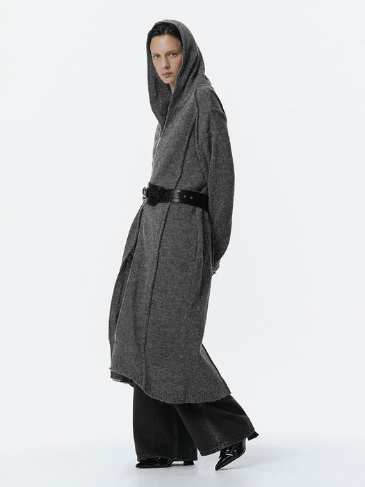 Wconcept_Treemingbird Hoodie Knit One-piece [ Charcoal ]