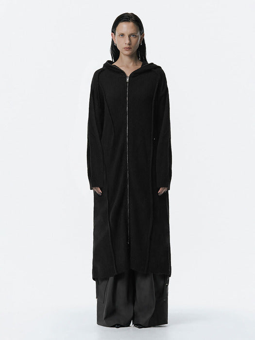 Wconcept_Treemingbird Hoodie Knit One-piece [ Black ]