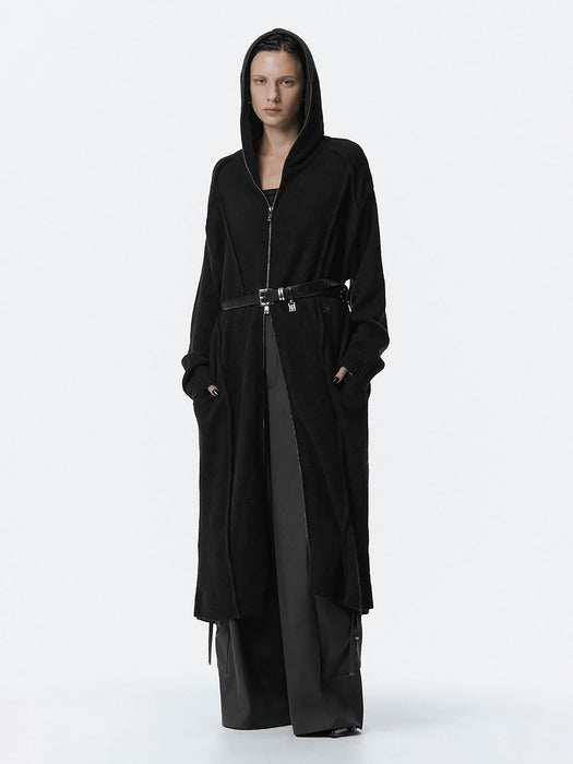 Wconcept_Treemingbird Hoodie Knit One-piece [ Black ]