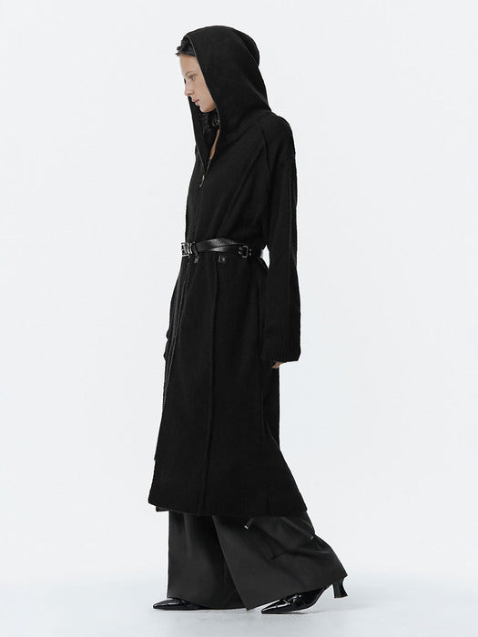 Wconcept_Treemingbird Hoodie Knit One-piece [ Black ]