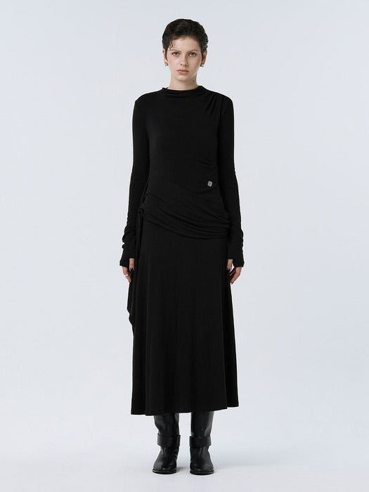 Wconcept_Treemingbird Draped Jersey One-piece [ Black ]