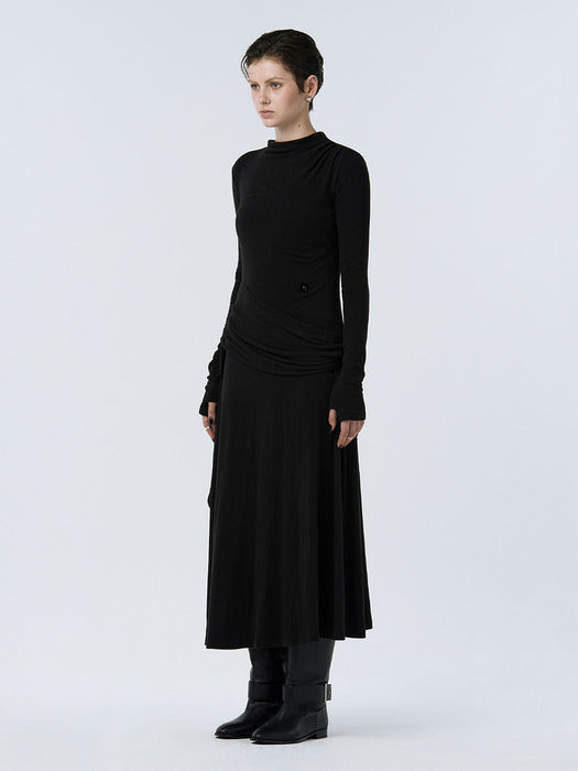 Wconcept_Treemingbird Draped Jersey One-piece [ Black ]