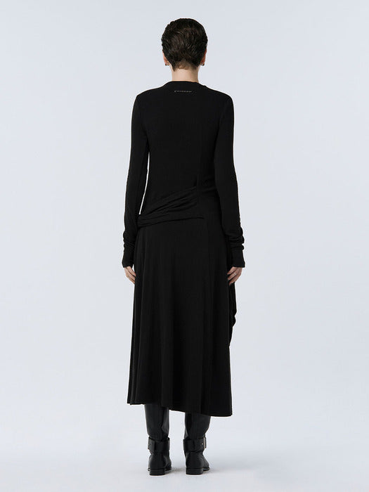 Wconcept_Treemingbird Draped Jersey One-piece [ Black ]
