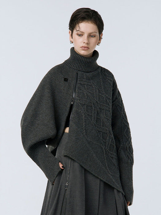Wconcept_Treemingbird Argyle Cable Zip-up Pullover [ Charcoal ]