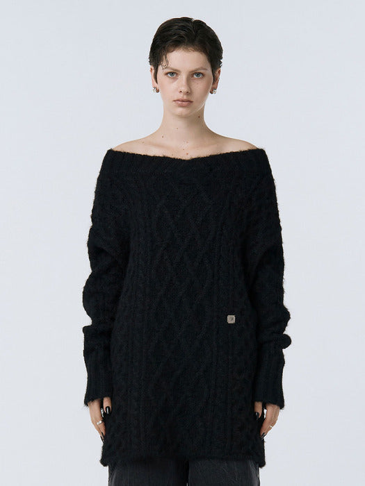 Wconcept_Treemingbird Oversized Off-Shoulder Knit [ Black ]