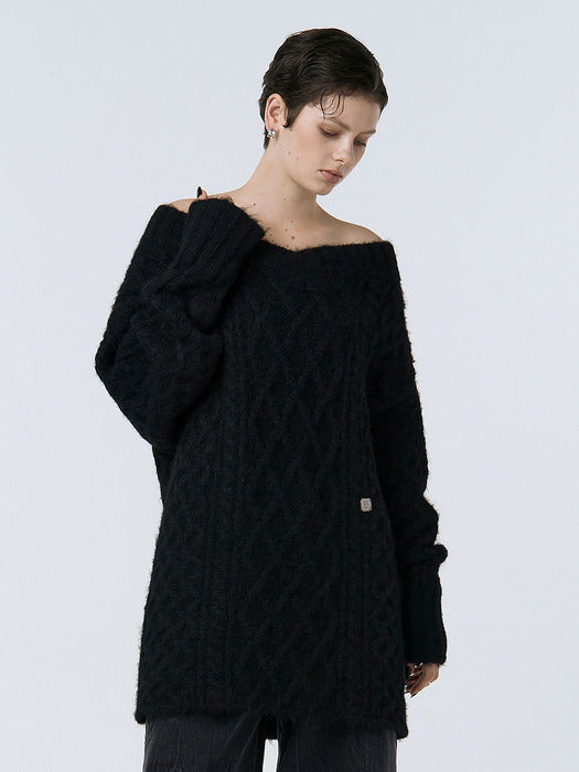 Wconcept_Treemingbird Oversized Off-Shoulder Knit [ Black ]