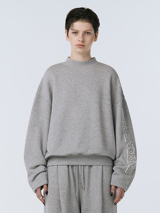 Wconcept_Treemingbird Cut-out Patch Mock Neck Sweatshirt [ Melange Gray ]