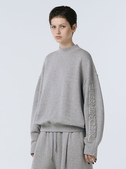 Wconcept_Treemingbird Cut-out Patch Mock Neck Sweatshirt [ Melange Gray ]