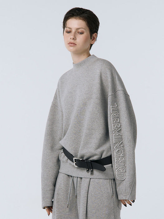 Wconcept_Treemingbird Cut-out Patch Mock Neck Sweatshirt [ Melange Gray ]