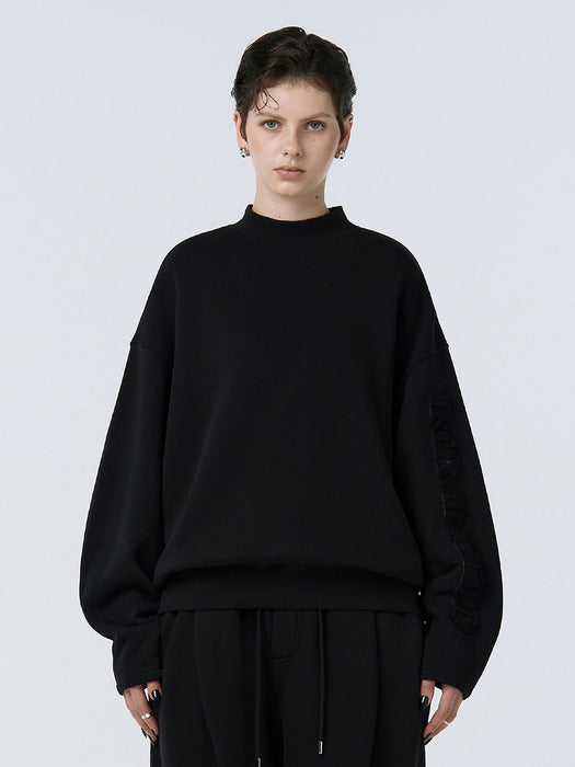 Wconcept_Treemingbird Cut-out Patch Mock Neck Sweatshirt [ Black ]