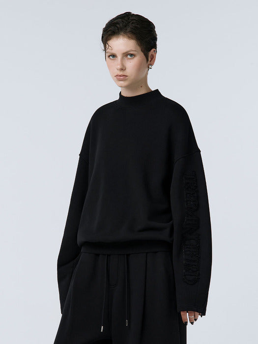 Wconcept_Treemingbird Cut-out Patch Mock Neck Sweatshirt [ Black ]