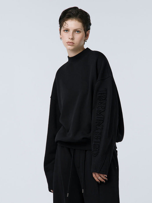 Wconcept_Treemingbird Cut-out Patch Mock Neck Sweatshirt [ Black ]