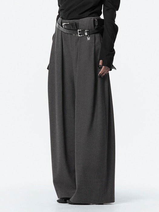 Wconcept_Treemingbird Wide Wool Tuck Slacks [ Gray ]