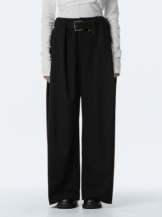 Wconcept_Treemingbird Wide Wool Tuck Slacks [ Black ]