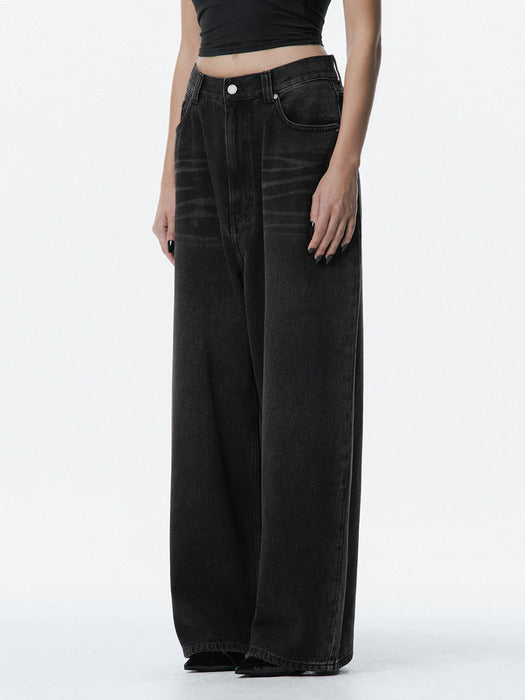 Wconcept_Treemingbird Side Washed Denim Pants [ Black ]
