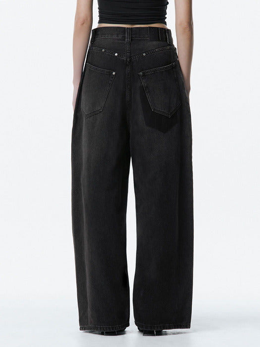 Wconcept_Treemingbird Side Washed Denim Pants [ Black ]