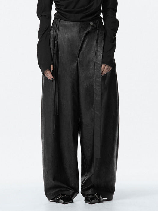 Wconcept_Treemingbird Strap Leather Pants [ Black ]