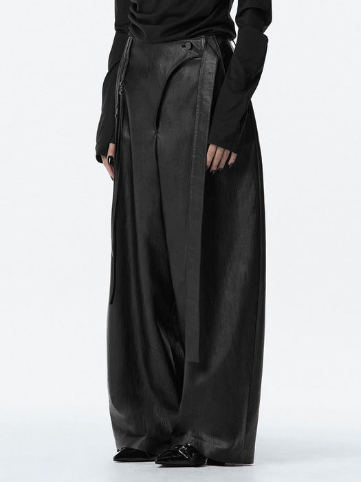Wconcept_Treemingbird Strap Leather Pants [ Black ]
