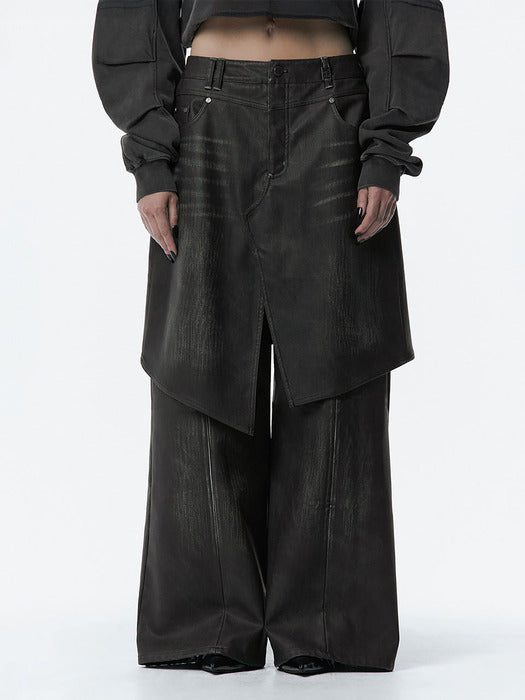 Wconcept_Treemingbird Layered Skirt Pants [ Dark Brown ]