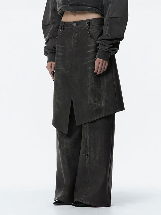 Wconcept_Treemingbird Layered Skirt Pants [ Dark Brown ]