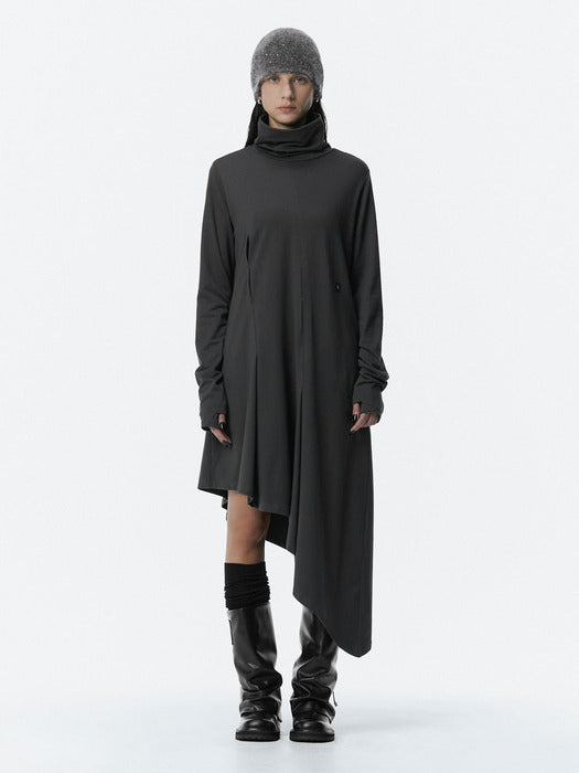 Wconcept_Treemingbird Turtleneck Pintuck Jersey One-piece [ Charcoal ]
