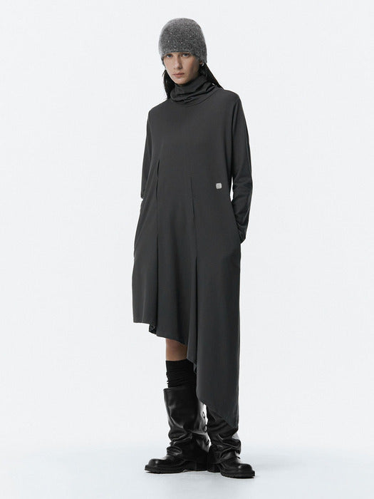 Wconcept_Treemingbird Turtleneck Pintuck Jersey One-piece [ Charcoal ]