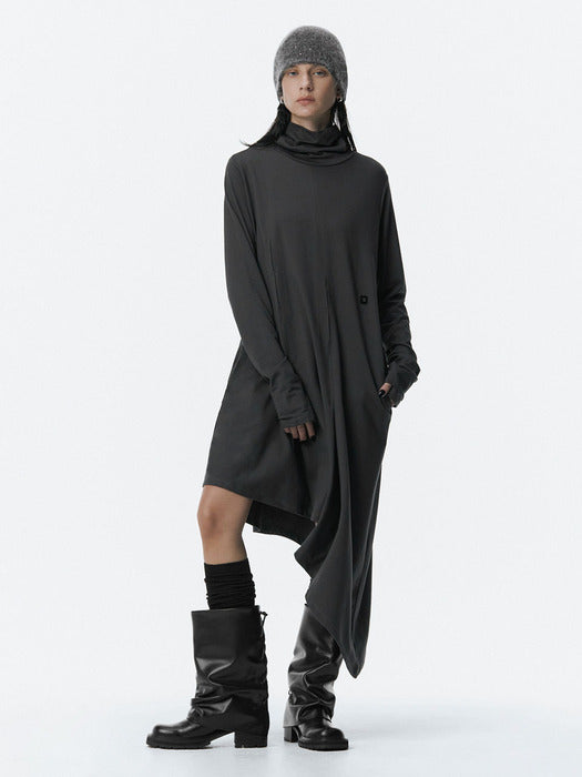 Wconcept_Treemingbird Turtleneck Pintuck Jersey One-piece [ Charcoal ]