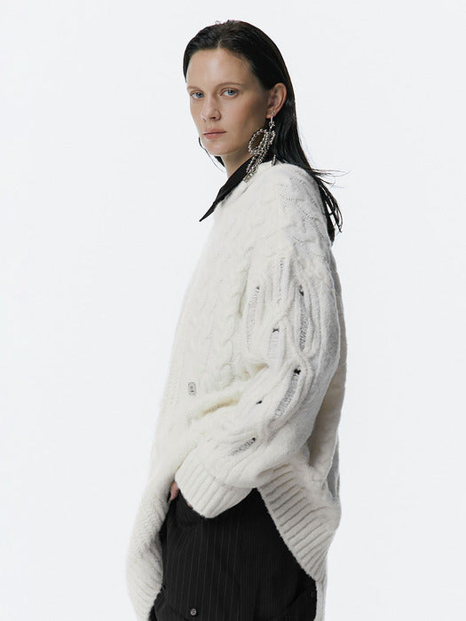 Wconcept_Treemingbird Mixed Cable Knit Pullover [ Ivory ]