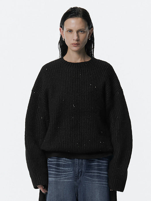 Wconcept_Treemingbird Spangle Knit Pullover [ Black ]