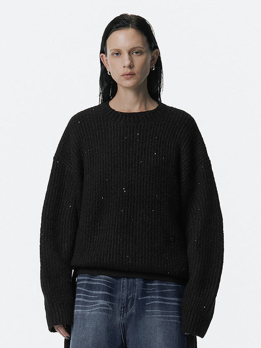 Wconcept_Treemingbird Spangle Knit Pullover [ Black ]