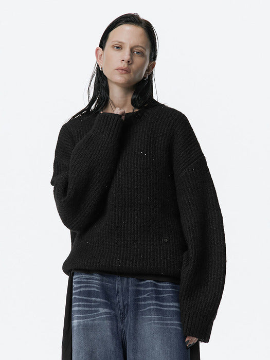 Wconcept_Treemingbird Spangle Knit Pullover [ Black ]